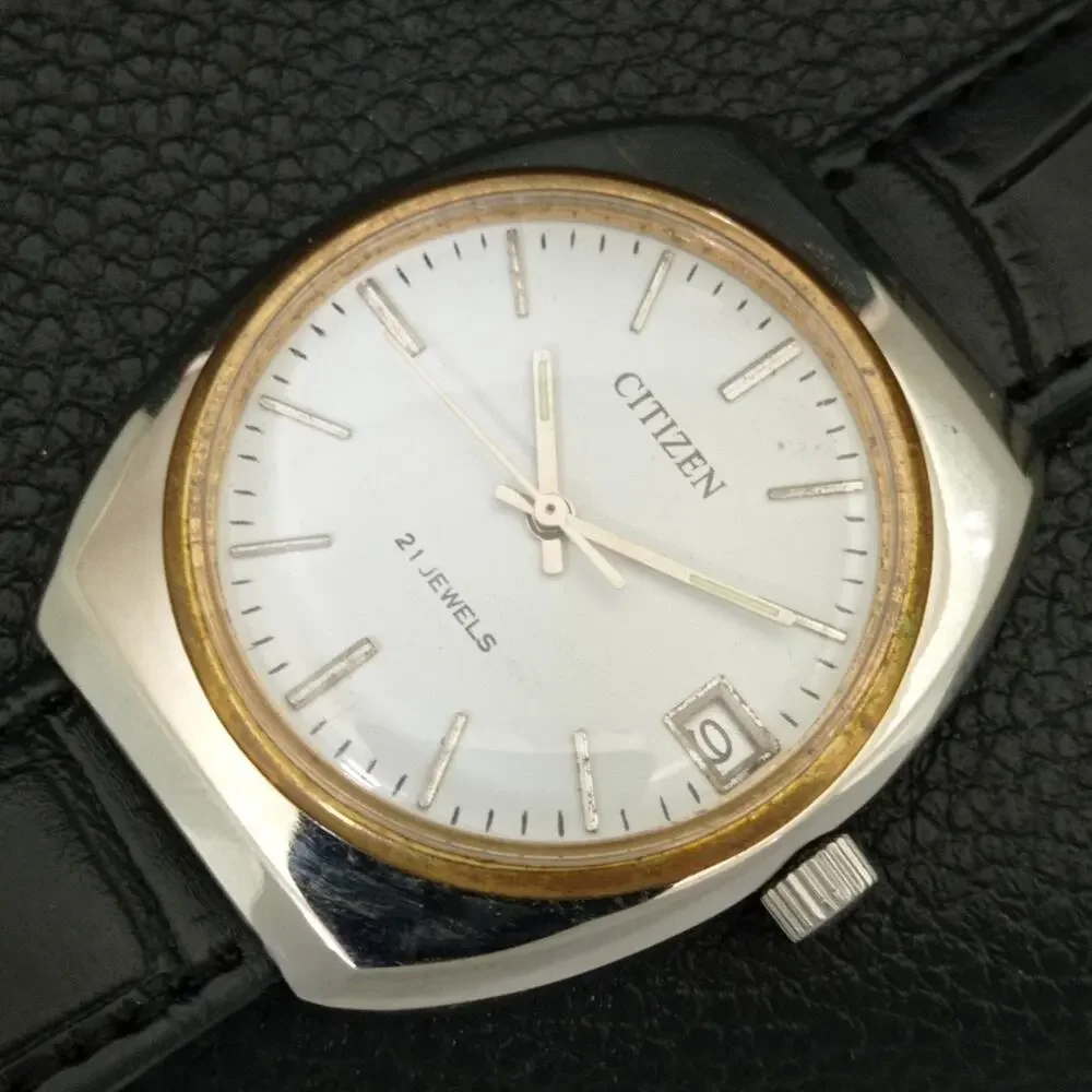 Vintage 1978 Citizen Manual Mens Silver Watch W/date & Gold accents